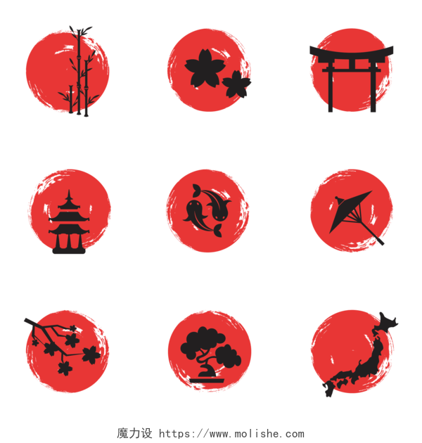 9款圆形日本元素日本樱花图标矢量素材